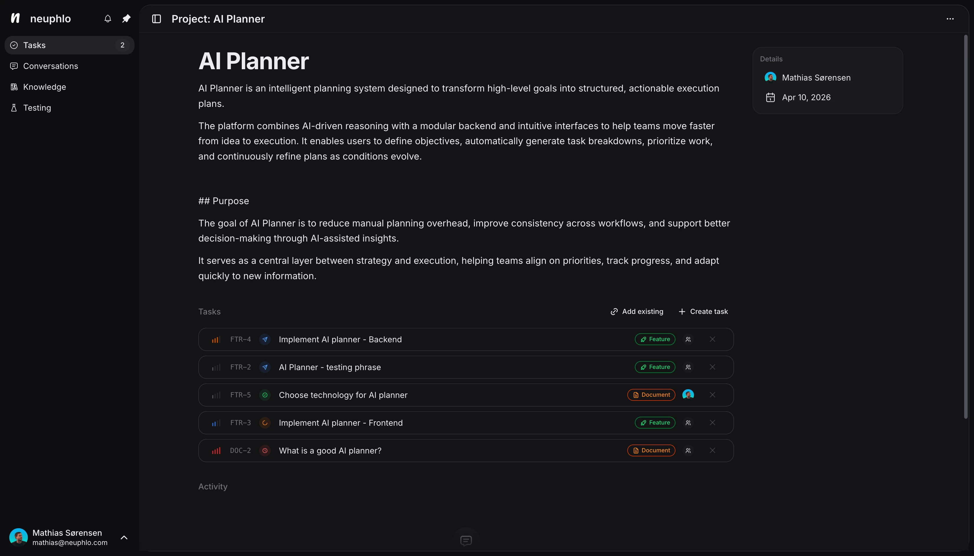 Projects view showing a table of nodes with a timeline schedule