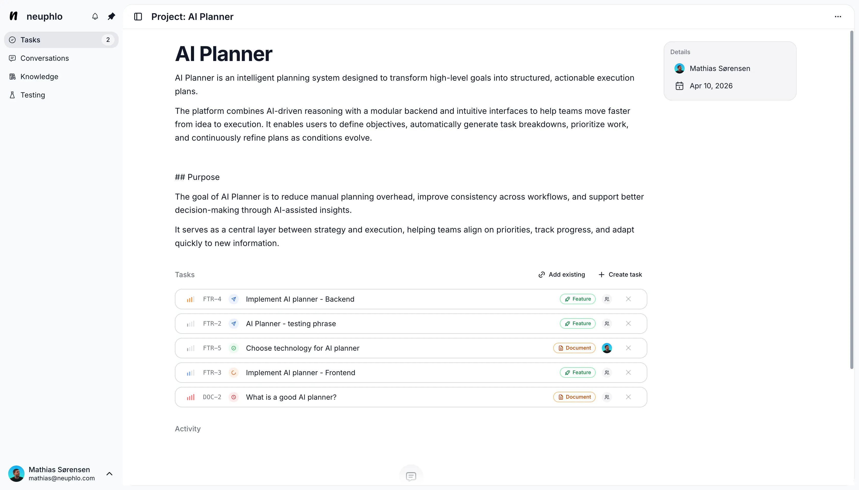 Projects view showing a table of nodes with a timeline schedule